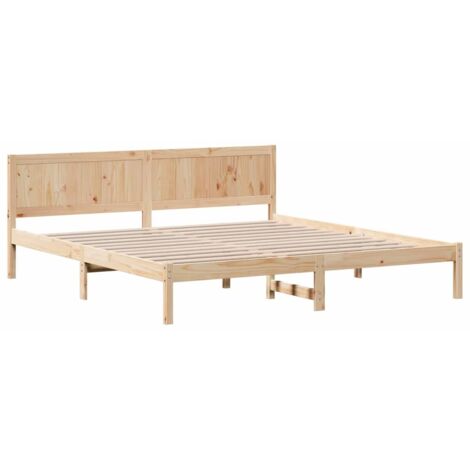 Lit double 180 x 200 cm bois massif marron lit adulte robuste CFW1912284
