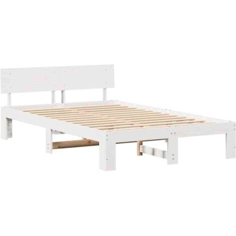 Cadre De Lit Blanc 140x190 Cm – Bois Composite – Sans Marque – Occasion