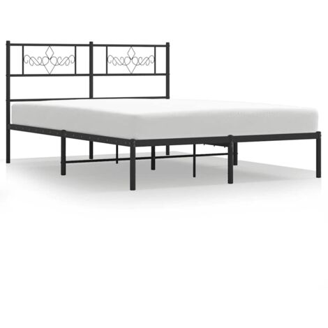 Lit double,Lit adulte,Cadre de lit métal sans matelas avec tête de lit noir 135x190cm CFW5255614 (1/5)