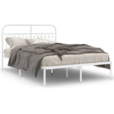 Lit double,Lit adulte,Cadre de lit métal sans matelas et tête de lit blanc 135x190 cm CFW1090277 (1/5)