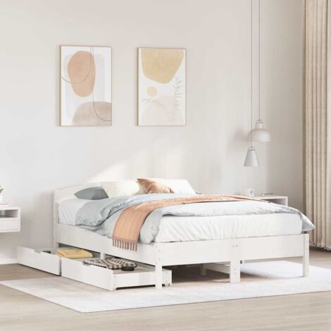 Lit double,Lit adulte,Cadre de lit sans matelas blanc 140x200 cm bois de pin massif CFW9028804 (1/5)