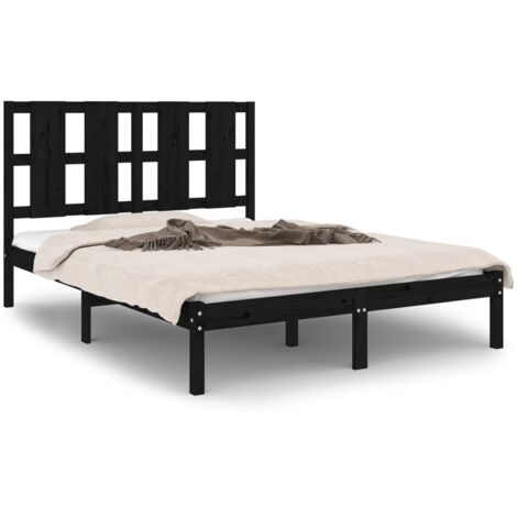 Lit double，Lit adulte，Cadre de lit sans matelas noir 140x190 cm bois de pin massif CFW3956445 (1/5)