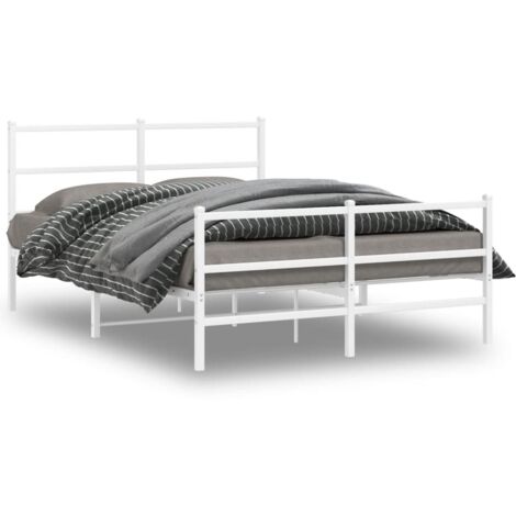 Lit double,Lit adulte,Cadre de lit métal sans matelas et pied de lit blanc 135x190 cm CFW3372885 (1/5)
