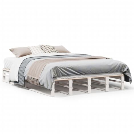 Lit double,Lit adulte,Cadre de lit sans matelas blanc 140x190 cm bois de pin massif CFW6351581 (1/5)