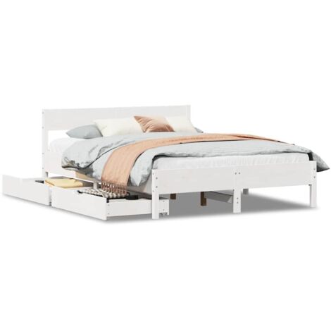 Lit double,Lit adulte,Cadre de lit sans matelas blanc 150x200 cm bois de pin massif CFW2424750 (1/5)