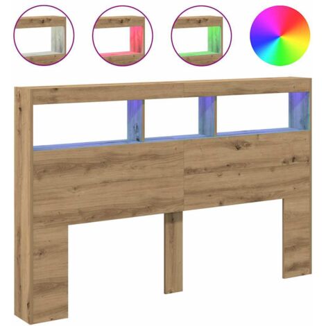 Armoire Tête de lit,Panneau décoratif avec LED chêne artisanal 160x17x102 cm CFW3446462 (1/5)