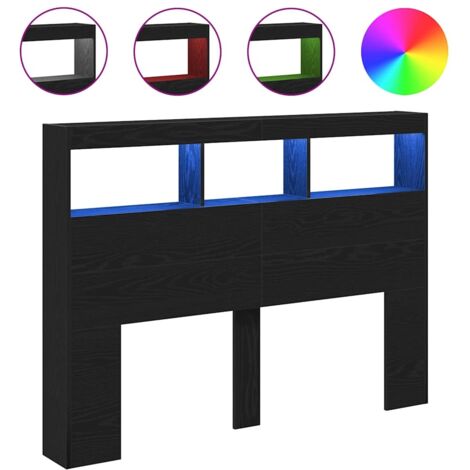 Armoire Tête de lit,Panneau décoratif avec LED chêne noir 140x17x102 cm CFW5162016 (1/5)