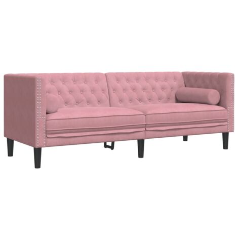 Canapé Chesterfield avec traversins 3 places,Sofa pour Salon,Banquette rose velours CFW175374 (1/5)
