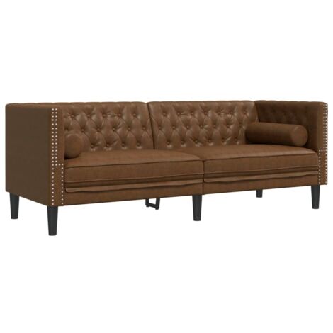 Canapé Chesterfield avec traversins 3 places，Sofa pour Salon，Banquette similicuir daim CFW707985