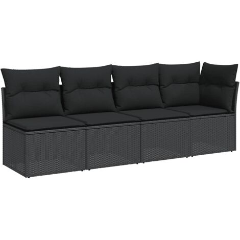 Canapé de jardin,Canapé d'extérieur,Sofa de jardin avec coussins 4 places en polyrotin noir CFW170821 (1/5)