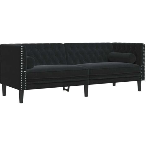 Canapé Chesterfield avec traversins 3 places，Sofa pour Salon，Banquette noir velours CFW405308