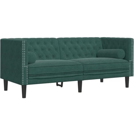 Canapé Chesterfield avec traversins 2 places，Sofa pour Salon，Banquette vert foncé velours CFW259980