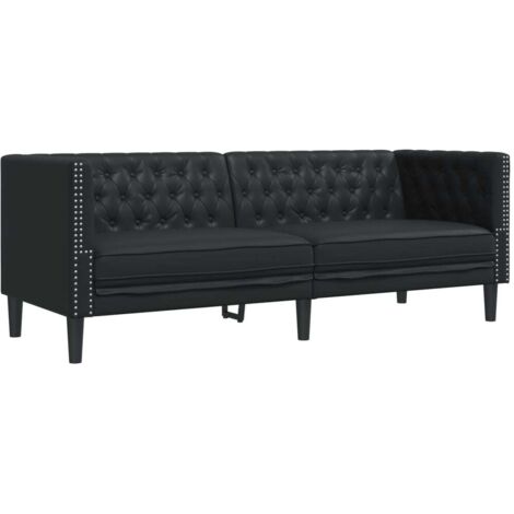 Canapé à 3 places，Sofa pour Salon，Banquette Chesterfield noir similicuir CFW376107