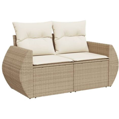 Canapé de jardin，Canapé d'extérieur，Sofa de jardin avec coussins 2 places beige résine tressée CFW820747