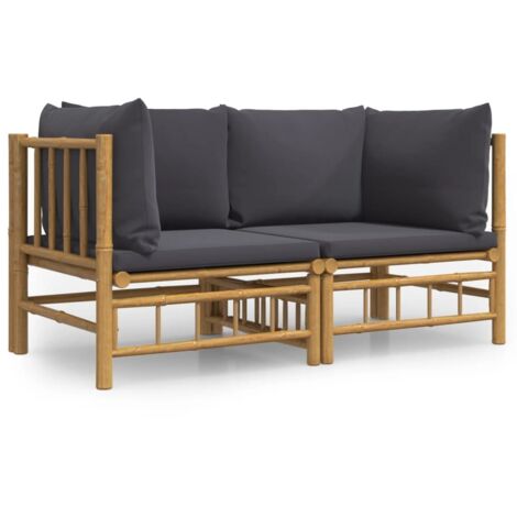 2 pcs Canapés d'angle de jardin,Canapé d'extérieur,Sofa de jardin avec coussins gris foncébambou CFW346747 (1/5)