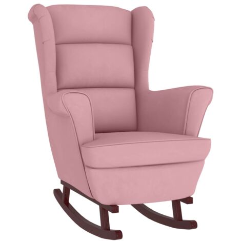 Fauteuil de Salon,Chaise,Fauteuil à bascule à oreilles en velours rose bois massif CFW606913 (1/5)