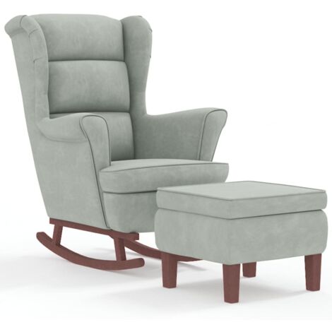 Fauteuil de Salon，Chaise，Fauteuil à bascule à oreilles en velours gris clair bois massif CFW407356 (1/5)
