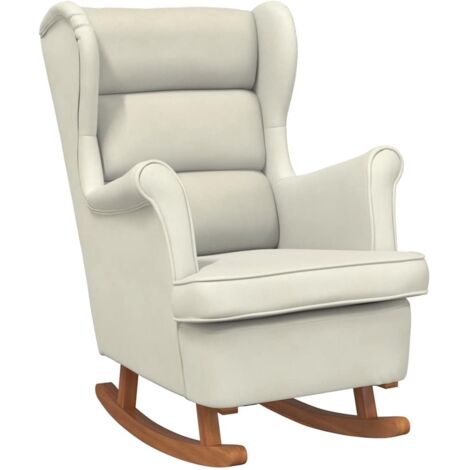 Fauteuil de Salon，Chaise，Fauteuil à bascule à oreilles en velours crème bois massif CFW409566 (1/5)