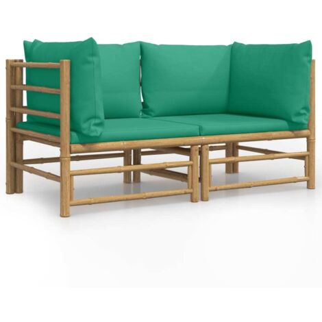 2 pcs Canapés d'angle de jardin,Canapé d'extérieur,Sofa de jardin avec coussins vertbambou CFW556044 (1/5)