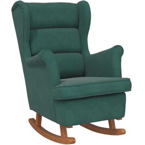 Fauteuil de Salon，Chaise，Fauteuil à bascule à oreilles en velours vert foncé bois massif CFW524647 (1/5)