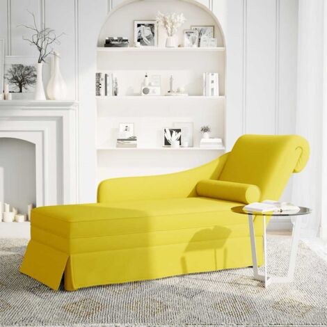 Fauteuil de Salon，Chaise，Fauteuil long avec traversin et accoudoir droit jaune velours CFW667334 (1/5)