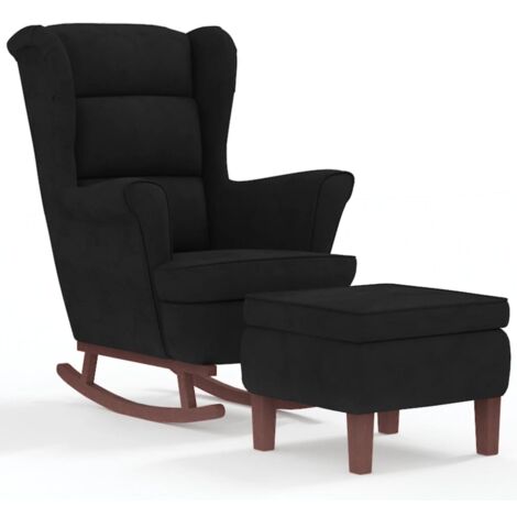 Fauteuil de Salon，Chaise，Fauteuil à bascule à oreilles en velours noir bois massif CFW447686 (1/5)