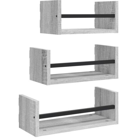 Ensemble d'étagères murales avec barres 3 pcs,Étagère flottante sonoma gris CFW93916 (1/5)