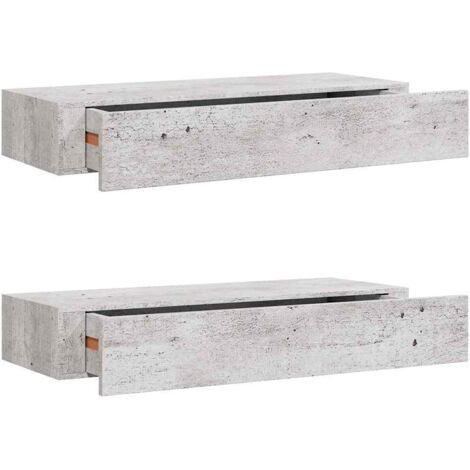 Étagères à tiroir murales 2 pcs,Étagère flottante Gris béton 60x23,5x10 cm MDF CFW57676 (1/5)