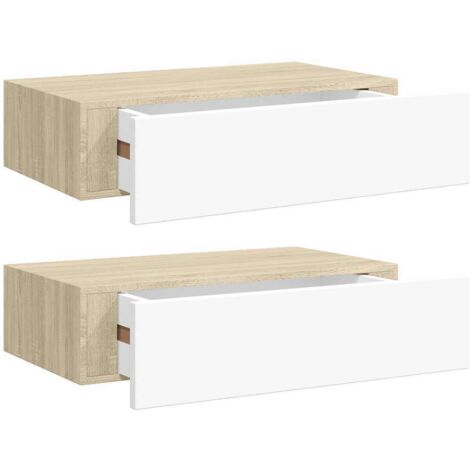 Étagères à tiroir murales 2 pcs,Étagère flottante Chêne et blanc 40x23,5x10cm MDF CFW31174 (1/5)