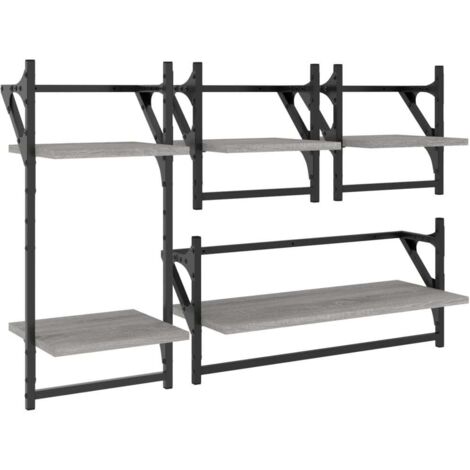 Ensemble d'étagères murales avec barres 4 pcs,Étagère flottante sonoma gris CFW61384 (1/5)