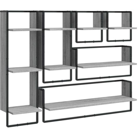 Ensemble d'étagères murales avec barres 6 pcs,Étagère flottante sonoma gris CFW68698 (1/5)