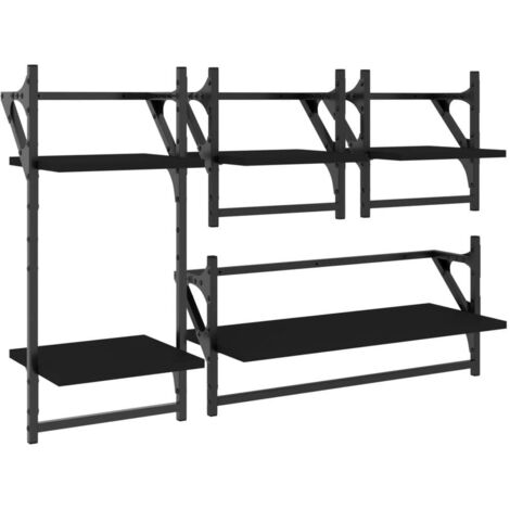 Ensemble d'étagères murales barres 4 pcs,Étagère flottante noir bois d'ingénierie CFW80470 (1/5)