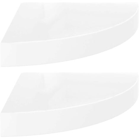 Étagères d'angle murale,Étagère flottantes 2 pièces Blanc brillant 25 x 25 x 3,8 cm MDF CFW34058 (1/5)