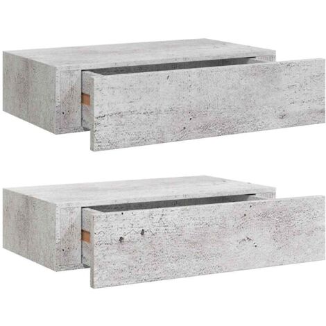 Étagères à tiroir murales 2 pcs,Étagère flottante Gris béton 40x23,5x10 cm MDF CFW54283 (1/5)