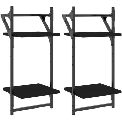 Étagères murales à 2 niveaux avec barres 2 pcs,Étagère flottante noir 30x25x65 cm CFW64829 (1/5)