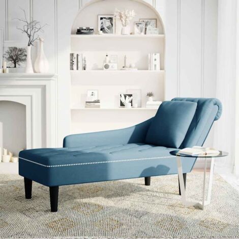 Fauteuil de Salon,Chaise,Fauteuil long avec coussin et accoudoir droit bleu velours CFW458479 (1/5)