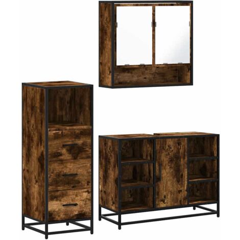 Ensemble de meubles de salle de bain 3 pcs,Ensemble d'armoires de salle de bain Chêne fumé CFW70286 (1/5)