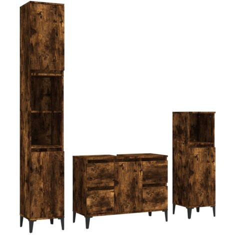Ensemble de meubles de salle de bain 3 pcs，Ensemble d'armoires de salle de bain Chêne fumé CFW47303 (1/5)