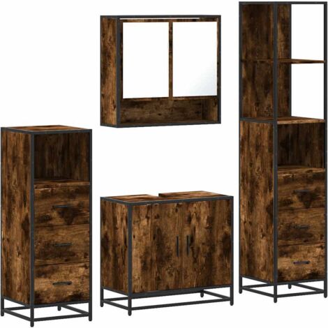 Ensemble meubles salle de bain 4 pcs,Ensemble d'armoires de salle de bain chêne fumé bois ingénierie CFW88849 (1/5)