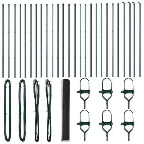 Grillage rouleau，Clôture Hexagonale Grise 1x50 m Acier, Poteaux de Clôture 13 pcs Vert Ø32 mm 150 cm Acier Galvanisé CFW7124304
