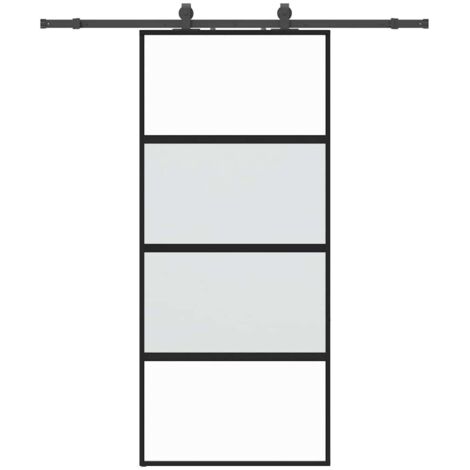Porte coulissante,Porte intérieure,Porte d'entrée avec kit de quincaillerie noir 90x205 cm CFW33090 (1/5)