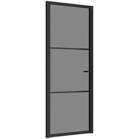 Porte intérieure，Porte d'entrée 83x201,5 cm Noir Verre ESG et aluminium CFW99555