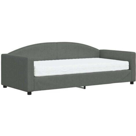 Lit adulte,Lit de jour avec matelas gris foncé 90x190 cm tissu227189 (1/5)