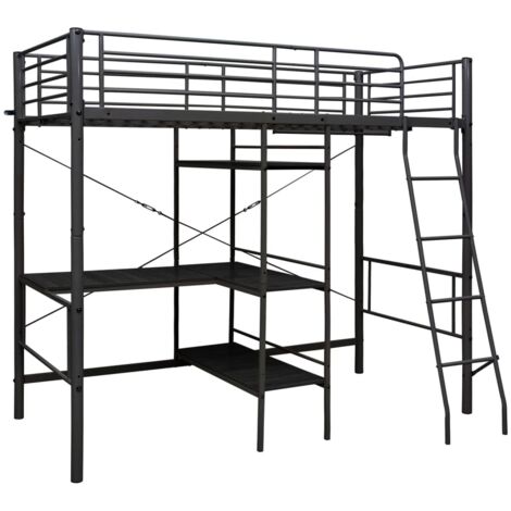 Lit Adulte，Lit superposé avec cadre de table Noir Métal 90x200 cm CWV33829 (1/5)