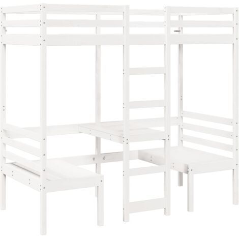 Lit simple,Lit adulte,Lit mezzanine avec bureau et chaises blanc 75x190 cm pin massif CFW26459 (1/5)