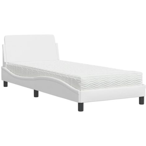 Lit simple，Lit adulte，Lit avec matelas blanc 90x190 cm similicuir CFW64761