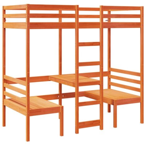 Lit simple,Lit adulte,Lit mezzanine avec bureau et chaises brun cire 75x190 cm pin CFW75651 (1/5)