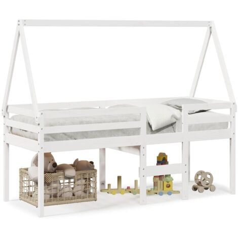 Lit simple,Lit adulte,Lit haut avec toit blanc 90x190 cm bois de pin massif CFW75947 (1/5)