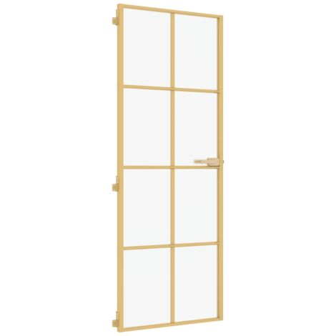 Porte intérieure,Porte d'entrée mince doré 76x201,5 cm verre trempé aluminium CFW91249