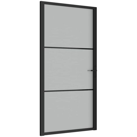 Porte intérieure，Porte d'entrée 102,5x201,5 cm Noir Verre mat et aluminium CFW59230
